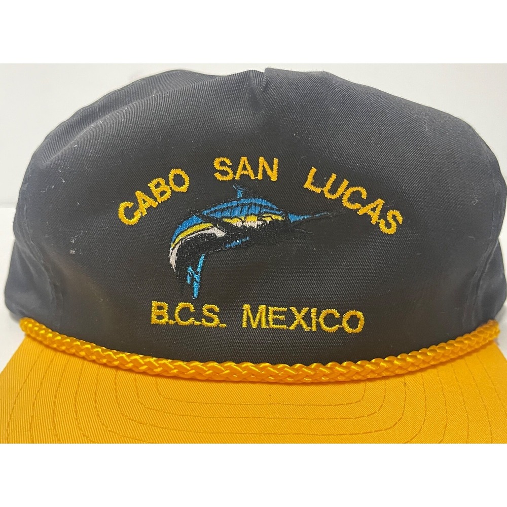 CABO SAN LUCAS BSC MEXICO FISHING CAP BLACK YELLOW SNAP BACK - Picture 9 of 9